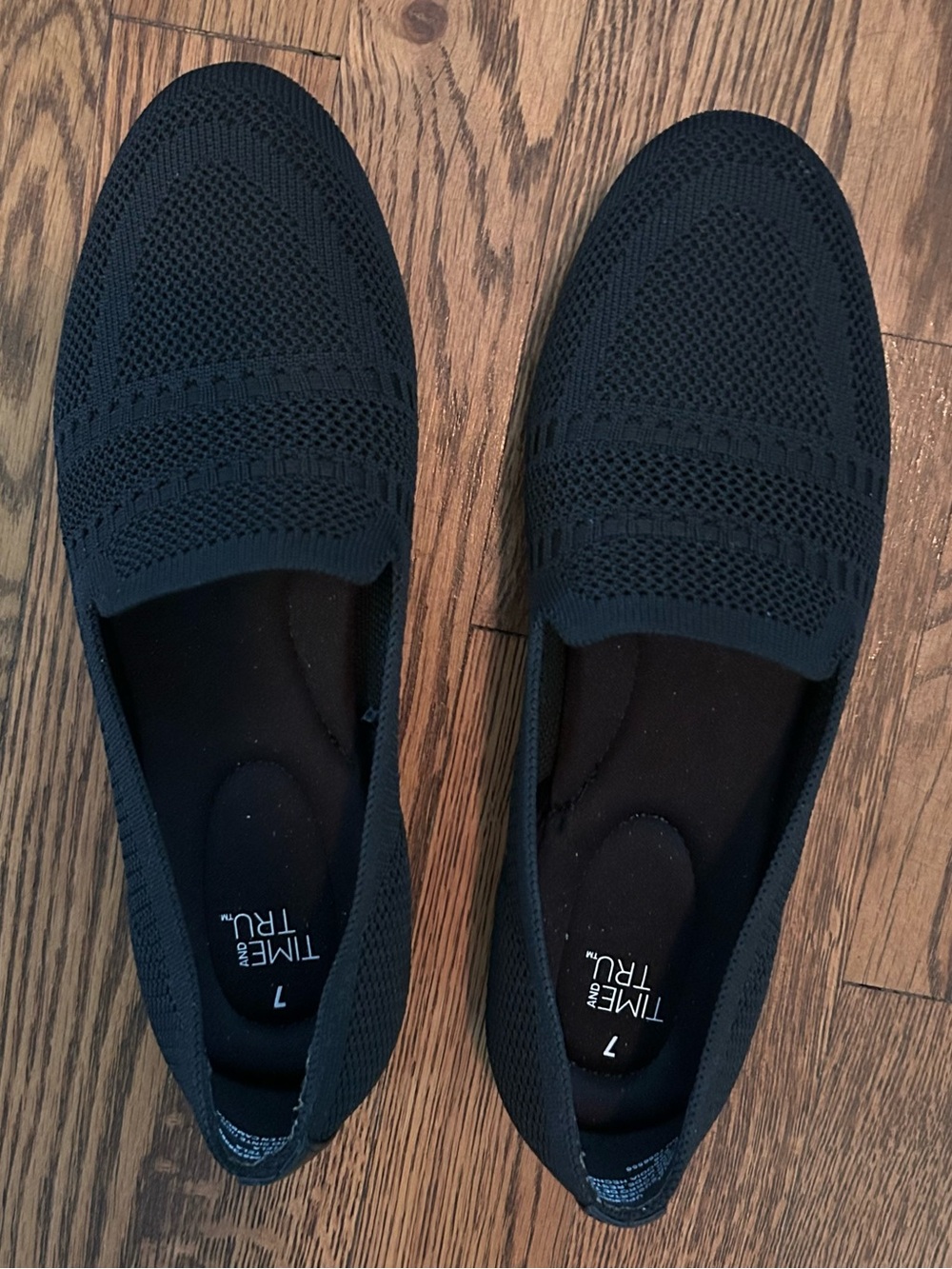 NWOB Time and Tru Black Knit Slip-On Loafers Size 7